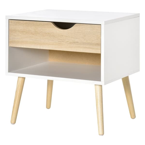 Rootzin sivupöytä - sängynpöytä - käytävä rinnassa - MDF -lastulevy valkoinen + tammi - kestävä ja tyylikäs - 50 x 39 x 51 cm
