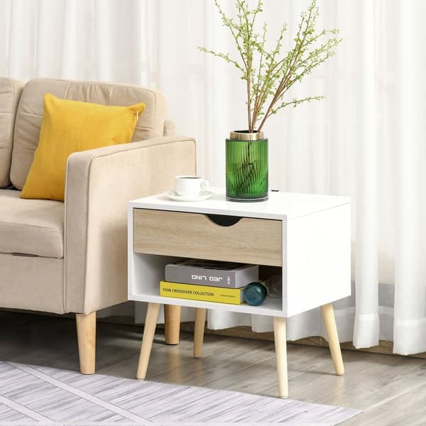 Rootzin sivupöytä - sängynpöytä - käytävä rinnassa - MDF -lastulevy valkoinen + tammi - kestävä ja tyylikäs - 50 x 39 x 51 cm