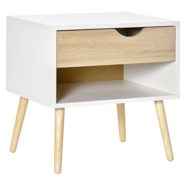Rootzin sivupöytä - sängynpöytä - käytävä rinnassa - MDF -lastulevy valkoinen + tammi - kestävä ja tyylikäs - 50 x 39 x 51 cm