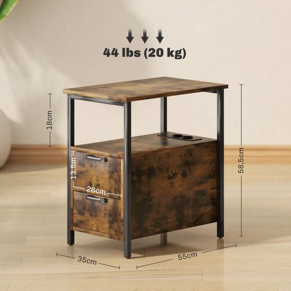 Rootzin sivupöytä latausasemalla - Yöpöytä - Päätytaulukko - USB & Type -C -portit - 55 cm x 35cm x 58,5 cm - tukeva suunnittelu