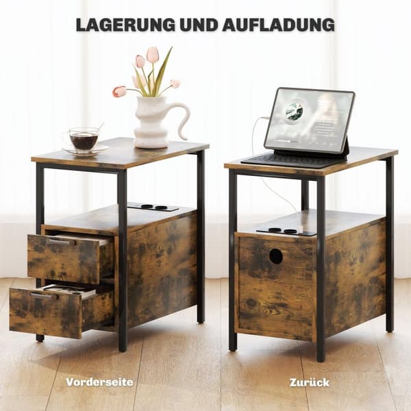 Rootzin sivupöytä latausasemalla - Yöpöytä - Päätytaulukko - USB & Type -C -portit - 55 cm x 35cm x 58,5 cm - tukeva suunnittelu