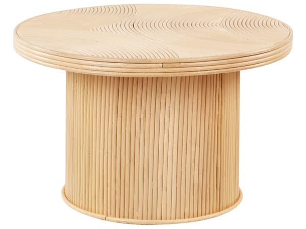 Sæt med 2 sofaborde Naturfarve Rattan Runde former Lodrette linjer Boheme og moderne stil Håndlavet sofabord