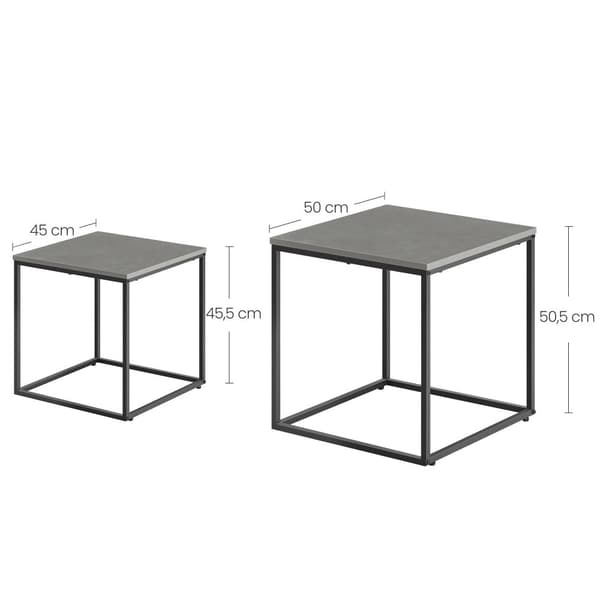 Firkantet sofabord 2 stk - beton / sorte ben