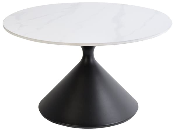Sofabord Hvid Sort Bordplade i sintret sten Metalstel ø 72 cm Moderne design Stue Sofabord