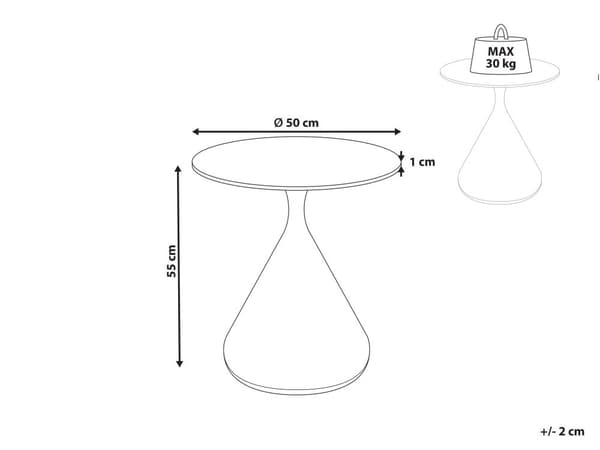 Sidebord Hvid Sort Bordplade i sintret sten Metalbase ø 50 cm Gulddetaljer Opbevaringsrum Moderne design Stue Små borde