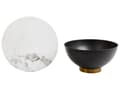 Miniatyrbillede 4 af 8: Sofabord Hvid Sort Bordplade i sintret sten Metalstel ø 74 cm Gulddetaljer Moderne design Stue Sofabord