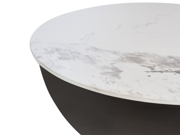 Sofabord Hvid Sort Bordplade i sintret sten Metalstel ø 74 cm Gulddetaljer Moderne design Stue Sofabord