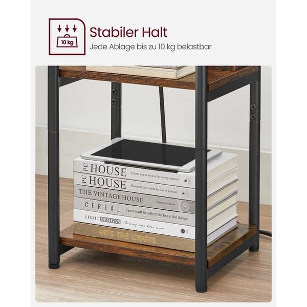 Sivupöytä Yöpöytä pistorasialla Slim 2 AC-porttia 2 USB-porttia 30 x 34 x 58 cm, ruskea/musta