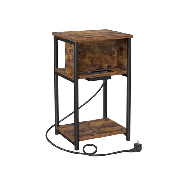 Sidebord Sengebord med stikkontakt Slim 2 AC-porte 2 USB-porte 30 X 34 X 58 cm, brun/sort