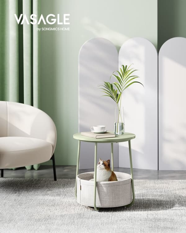 Yöpöytä kangaskorilla, yöpöytä olohuoneeseen, Lager Green ja Cream White