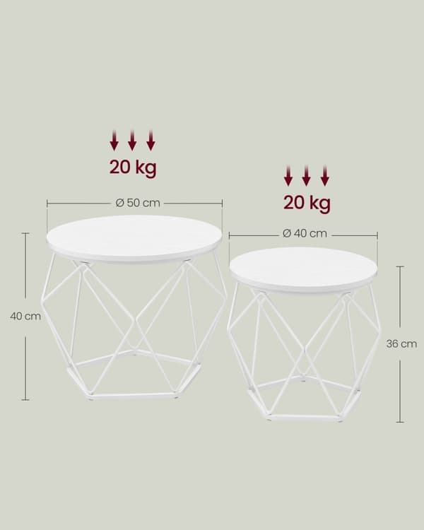 2 sivupöytää, sohvapöytä moderni tyyli, irrotettava pöytälevy, lumivalkoinen ja pilvenvalkoinen