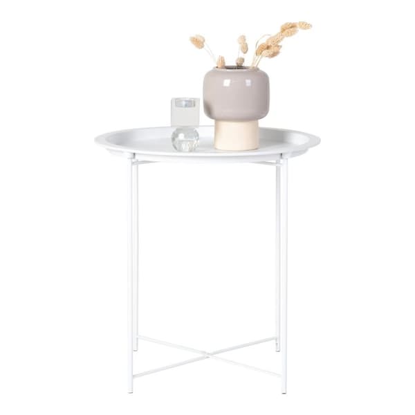 Rootz Bastia Side Table - White Steel Table - Round Top Table - Modern Look - Ø47cm x 50cm