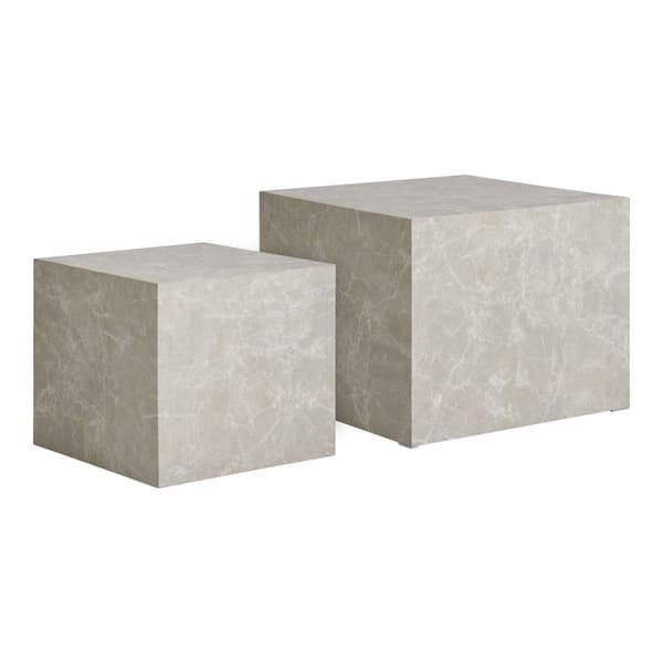 Rootz soffbordsset - Modern minimalistisk marmor -look - vardagsrum elegans - MDF Decor Paper - 42x42x37cm, 50x50x42cm