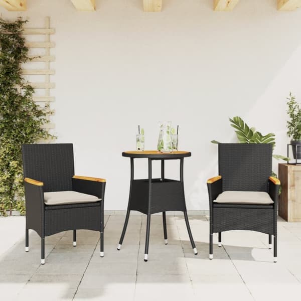 Matgrupp för trädgården med dynor 3 delar svart konstrotting