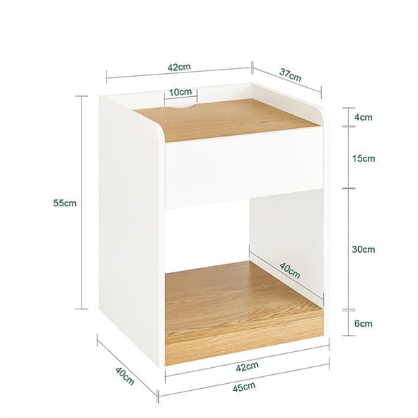 Rootz Bedside Table - Nightbord - Bedroom Organizer - Forbedrer privatlivets fred - 45x55x40cm - PB og MDF -materiale - Praktisk opladningsfunktion