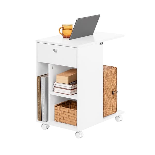 Rootz Bedside Table - Nightstand - Servering Cart - Space Saving Design - MDF Material - 36x62x50cm - Rail for Tablet