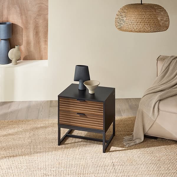 Rootz Industrial Bedside Pöytä - Yöpöytä - Järjestäjä - 2 laatikkoa helppoa säilytystilaa - MDF & Metal - 50x50x40cm