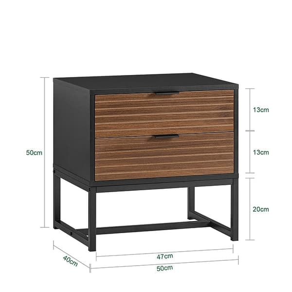 Rootz Industrial Bedside Pöytä - Yöpöytä - Järjestäjä - 2 laatikkoa helppoa säilytystilaa - MDF & Metal - 50x50x40cm