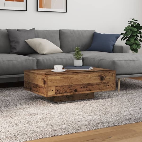 vidaXL Sohvapöytä LED-valoilla Vanha Puutavara 85x55x31 cm