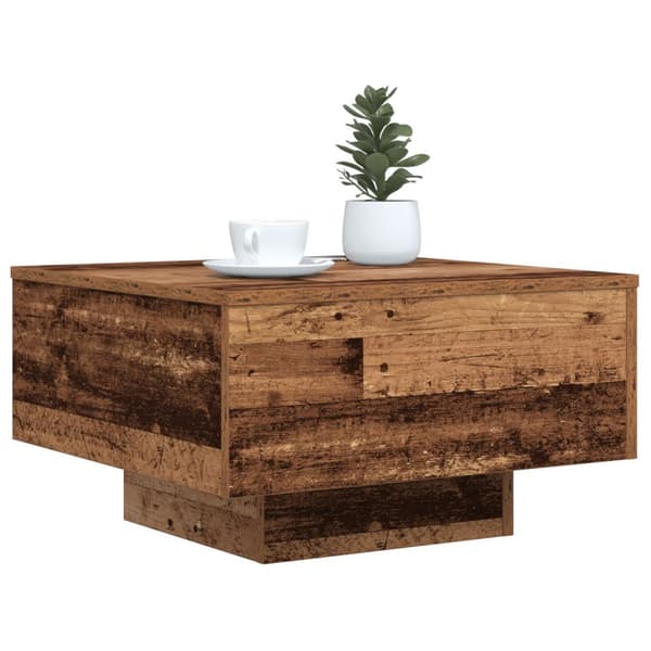 vidaXL Kahvipöytä LED-valoilla, Vanha Puinen 55x55x31 cm
