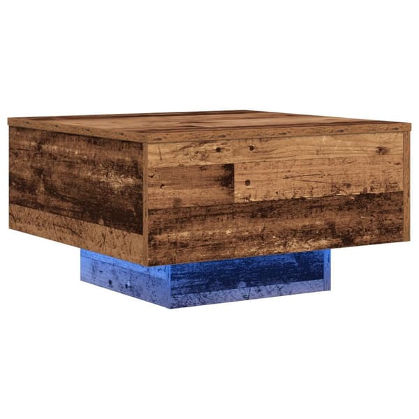 vidaXL Kahvipöytä LED-valoilla, Vanha Puinen 55x55x31 cm