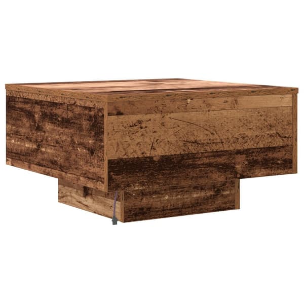 vidaXL Kahvipöytä LED-valoilla, Vanha Puinen 55x55x31 cm