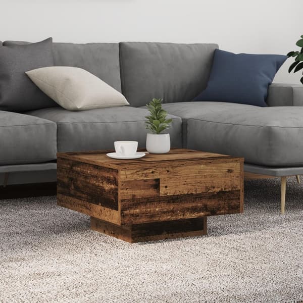 vidaXL Kahvipöytä LED-valoilla, Vanha Puinen 55x55x31 cm