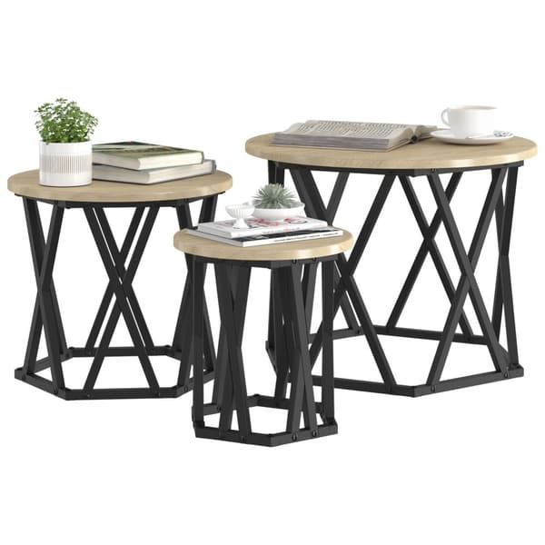 vidaXL Sonoma Ek Spånskiva, Metall Kompakt Hållbar Kaffe Bord Set