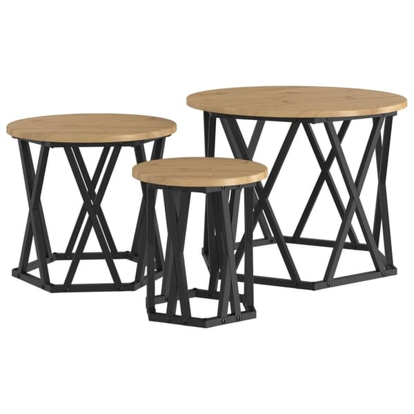 vidaXL Artisan eg, Sort Solidt egetræ, Metal Medium Dekorative indlæg