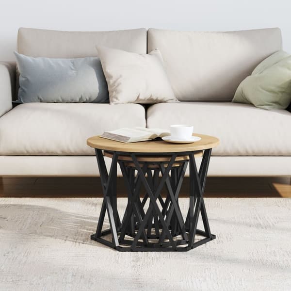 vidaXL Artisan eg, Sort Solidt egetræ, Metal Medium Dekorative indlæg