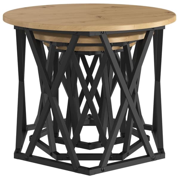 vidaXL Artisan eg, Sort Solidt egetræ, Metal Medium Dekorative indlæg