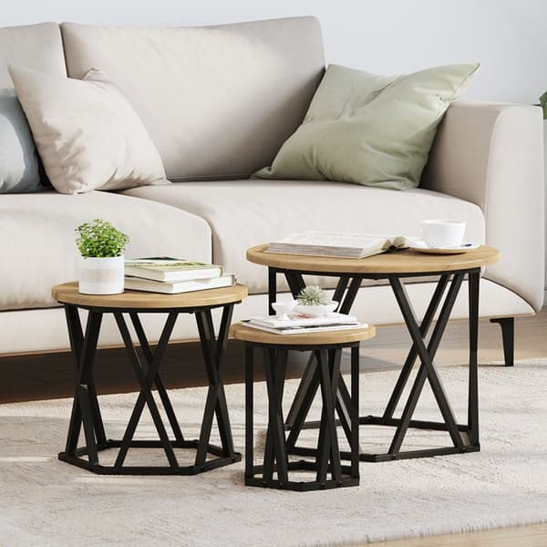 vidaXL Artisan eg, Sort Solidt egetræ, Metal Medium Dekorative indlæg