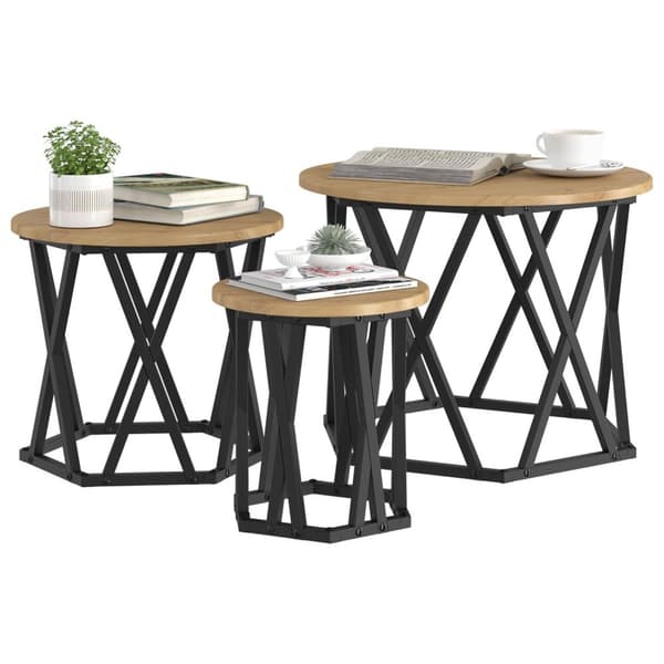 vidaXL Artisan eg, Sort Solidt egetræ, Metal Medium Dekorative indlæg