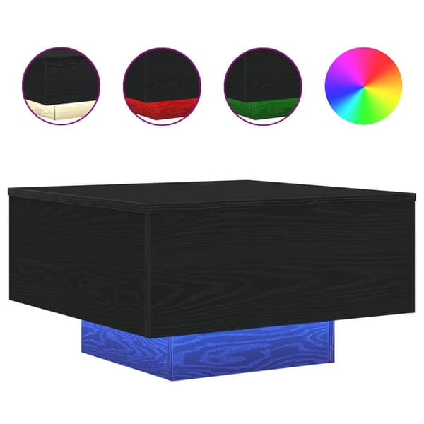 vidaXL Kahvipöytä LED-valoilla Musta Tammi 55x55x31 cm