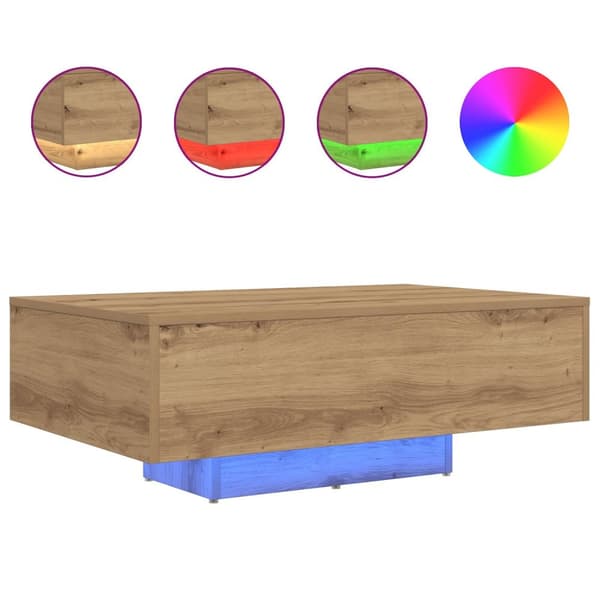 vidaXL Kahvipöytä LED-valoilla, Artisan tammi 85x55x31 cm