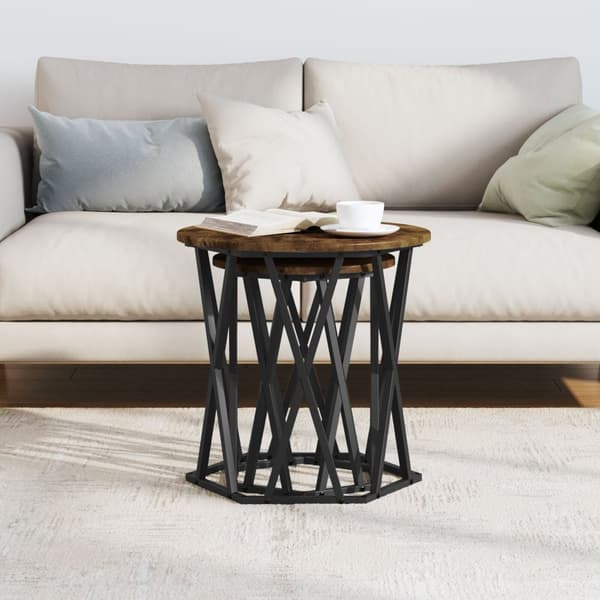 vidaXL Sidebord 2 stk Røkt Eik Konstruksjonsmateriale
