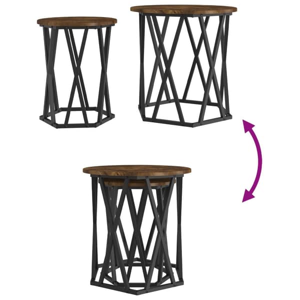 vidaXL Sidebord 2 stk Røkt Eik Konstruksjonsmateriale