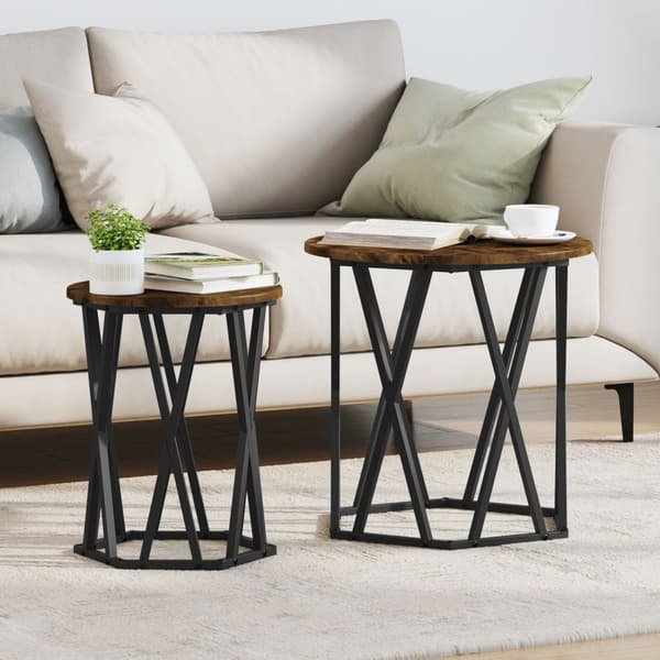 vidaXL Sidebord 2 stk Røkt Eik Konstruksjonsmateriale