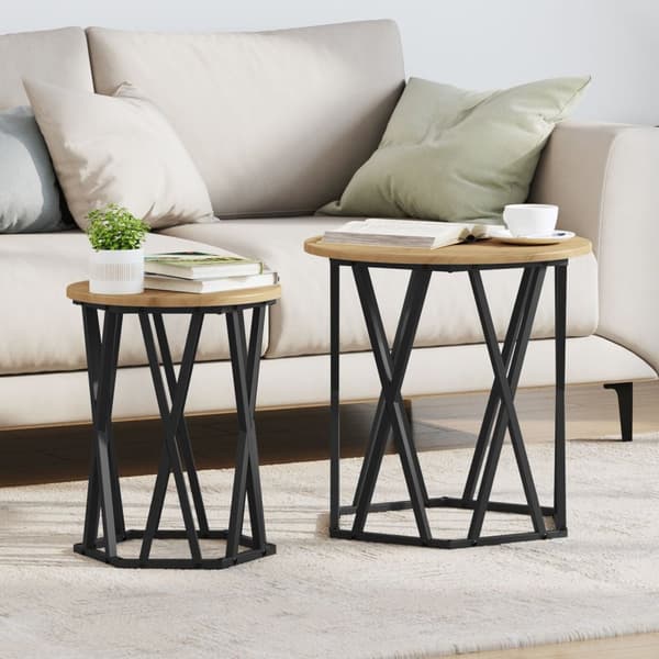 vidaXL Artisan Egetræ MDF, Metal Medium Kaffebord Rundt Industrielt