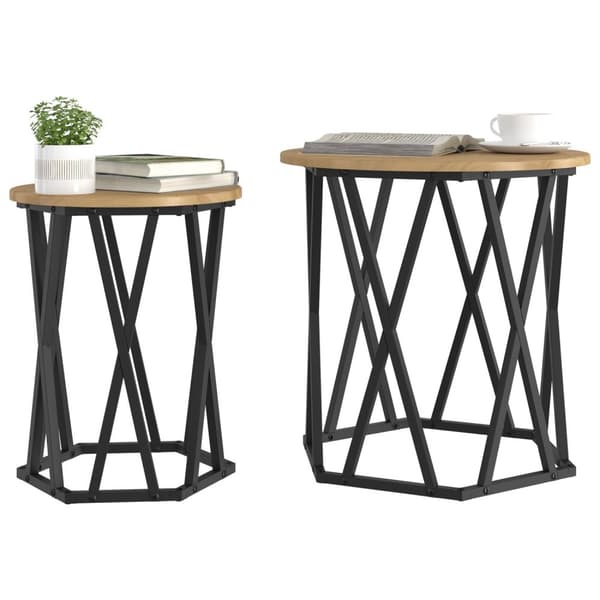 vidaXL Artisan Egetræ MDF, Metal Medium Kaffebord Rundt Industrielt