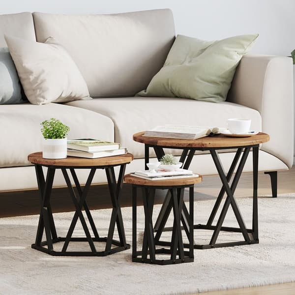 vidaXL Nesting Sidebord 3 stk Gammelt Tre