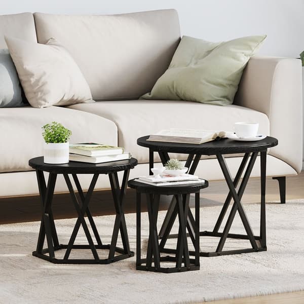 vidaXL Sort egetræ Konstrueret træ, Metal Medium Sofabord Rund
