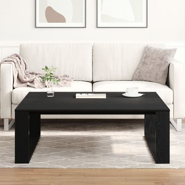 vidaXL Sofabord Sort egetræ Konstrueret træ 100 x 100 x 35 cm Robust