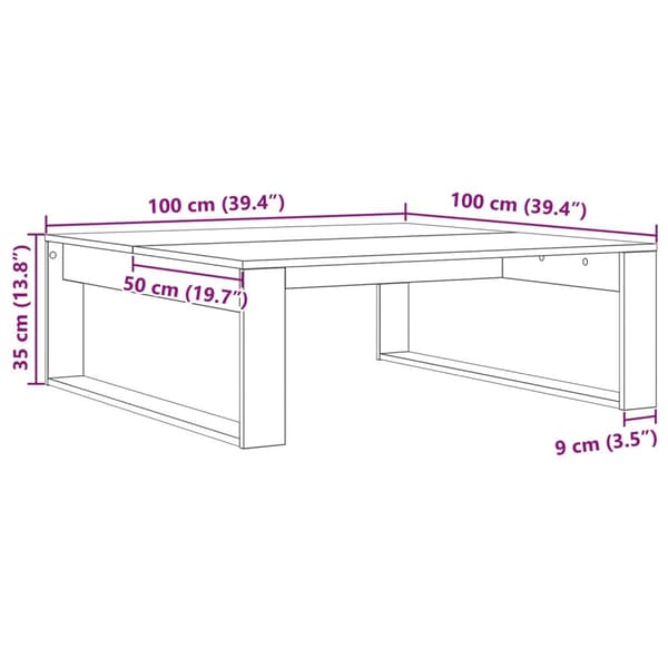 vidaXL Sofabord Sort egetræ Konstrueret træ 100 x 100 x 35 cm Robust