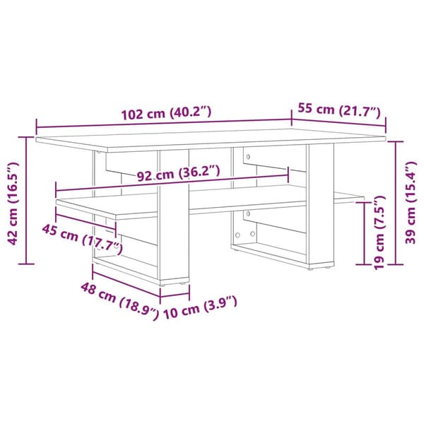 vidaXL Kaffebord Svart Eik 102x55x42 cm Konstruert Tre