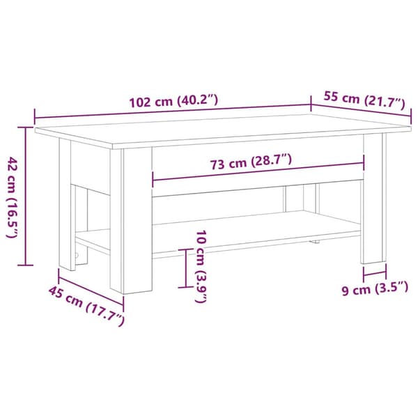 vidaXL Kaffebord svart eik 102x55x42 cm konstruert tre