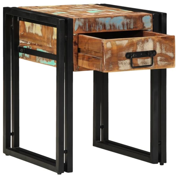 vidaXL Endebord med skuff Svart 40x40x50 cm Solid gjenvunnet tre
