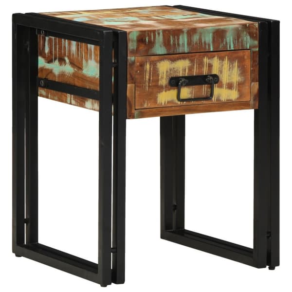 vidaXL Endebord med skuff Svart 40x40x50 cm Solid gjenvunnet tre
