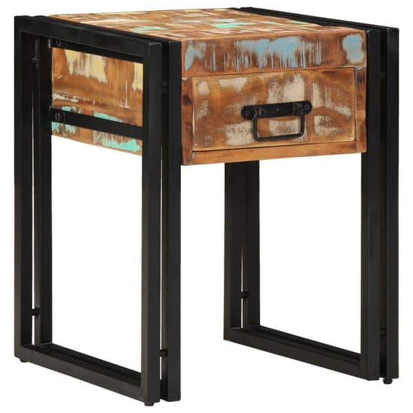vidaXL Endebord med skuff Svart 40x40x50 cm Solid gjenvunnet tre