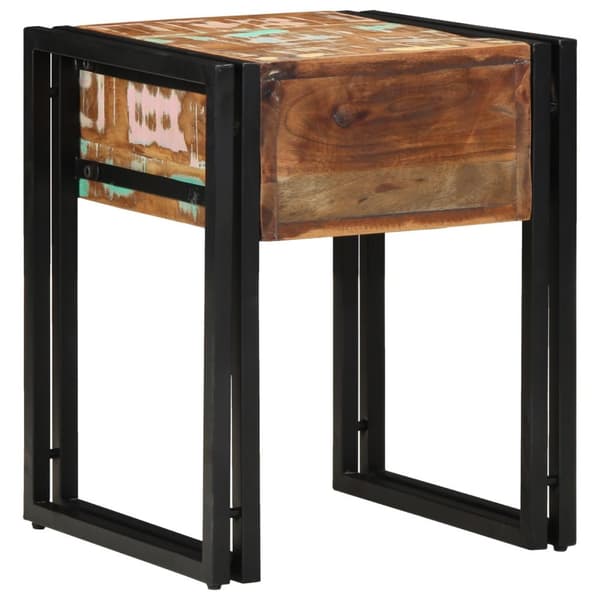 vidaXL Endebord med skuff Svart 40x40x50 cm Solid gjenvunnet tre